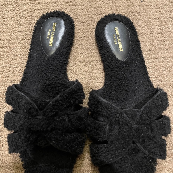 Saint Laurent Tribute Shearling Slides - Picture 1 of 2